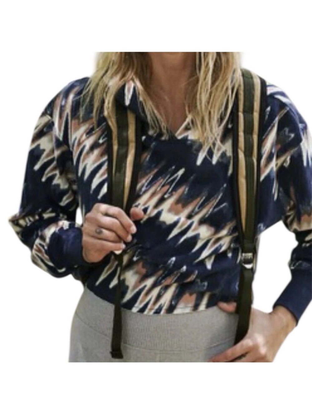 Free People Movement Half Time Cropped Hoodie Zigzag Print Pullover Size M